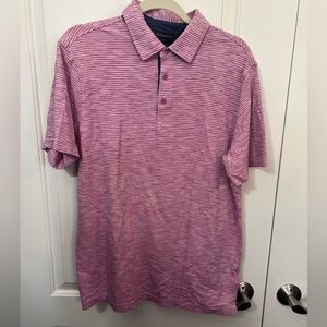 Bugatchi men’s Pink/magenta and White Striped Polo Shirt
